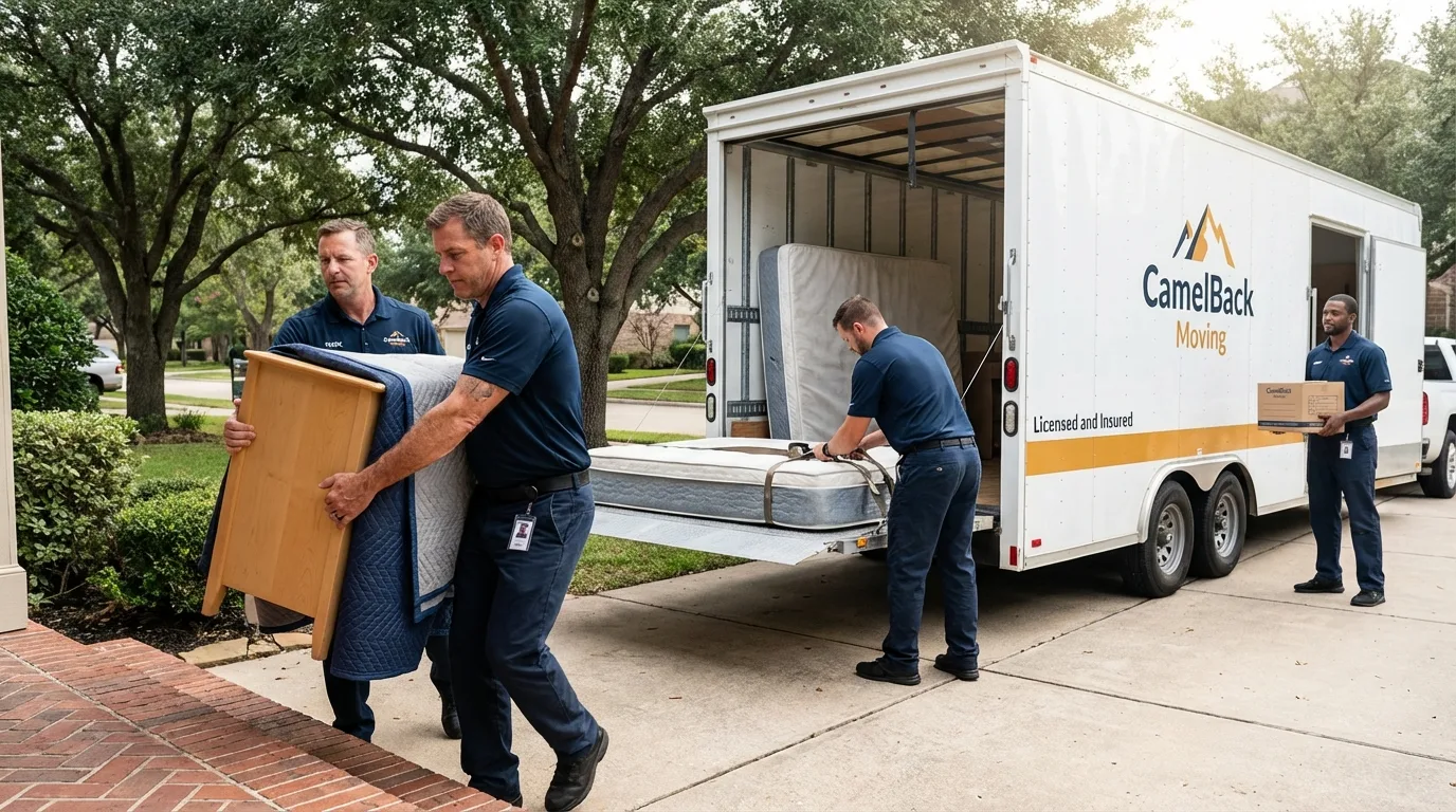 Crew loading residential truck for cross-state move from Slater, MO